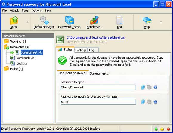 Screenshot of MS Excel Password Recovery Software