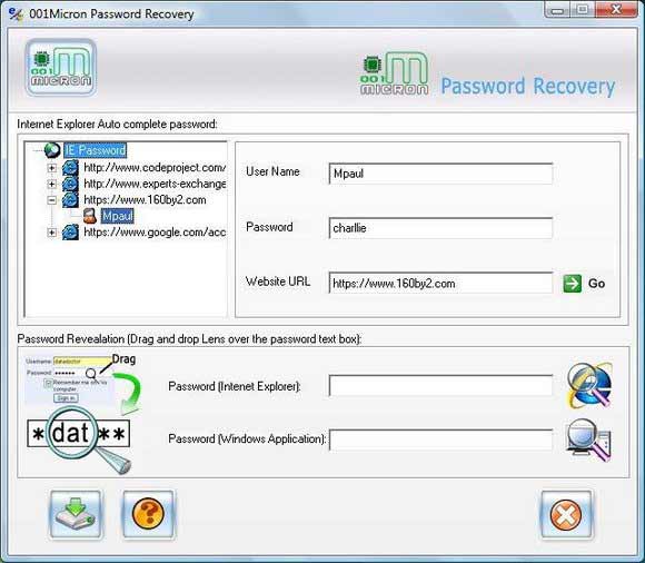 Screenshot of Recover IE Passwords