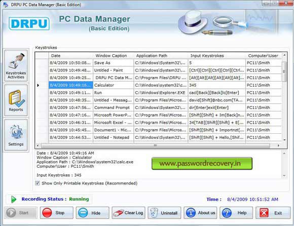 Screenshot of Key Logger