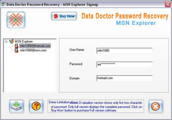 Screenshot vom Programm: MSN Explorer Password Rescue Tool