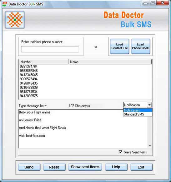 Screenshot of Bulk SMS Program