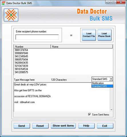 Screenshot of Pocket PC Bulk SMS Program