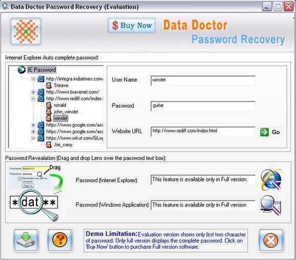 Screenshot vom Programm: MSN Email Password Recovery