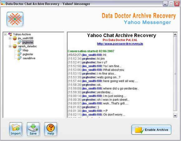 Screenshot of Yahoo Messenger Chat Recovery