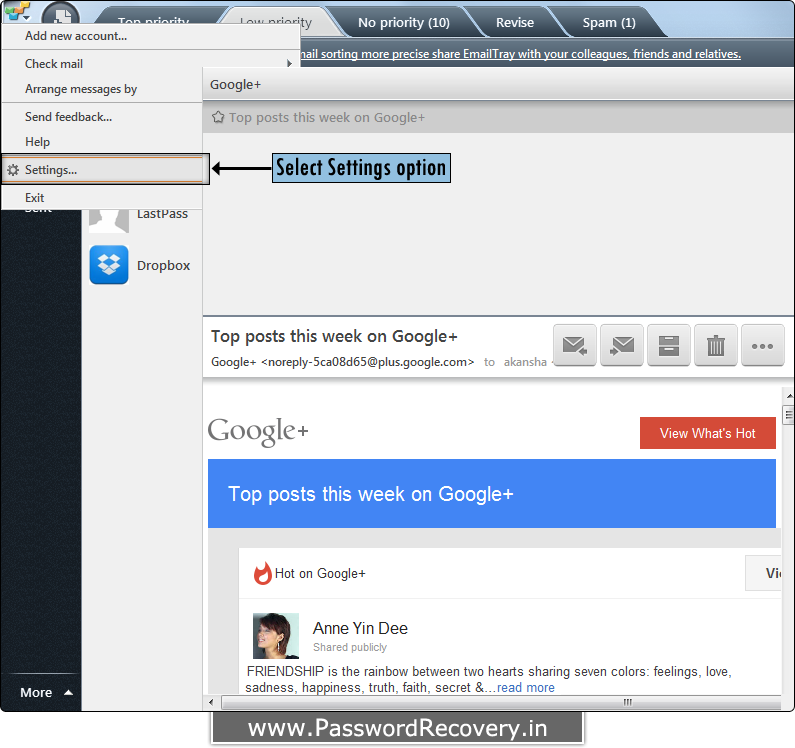 Password Recovery For EmailTray
