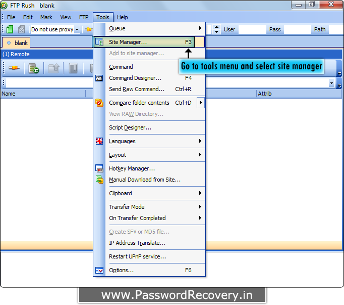 Password Recovery For FTP Rush