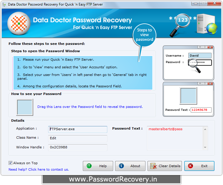 Password Recovery For quick and easy FTP Server