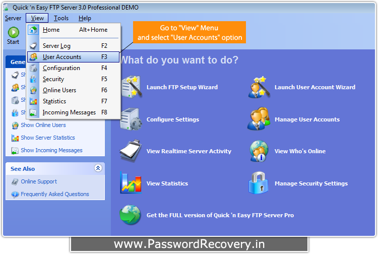 Password Recovery For quick and easy FTP Server